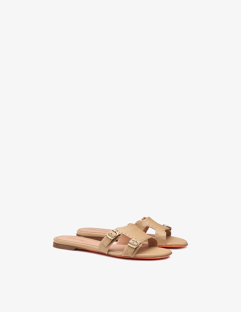 rinascente Santoni Beige leather Didi slide sandal