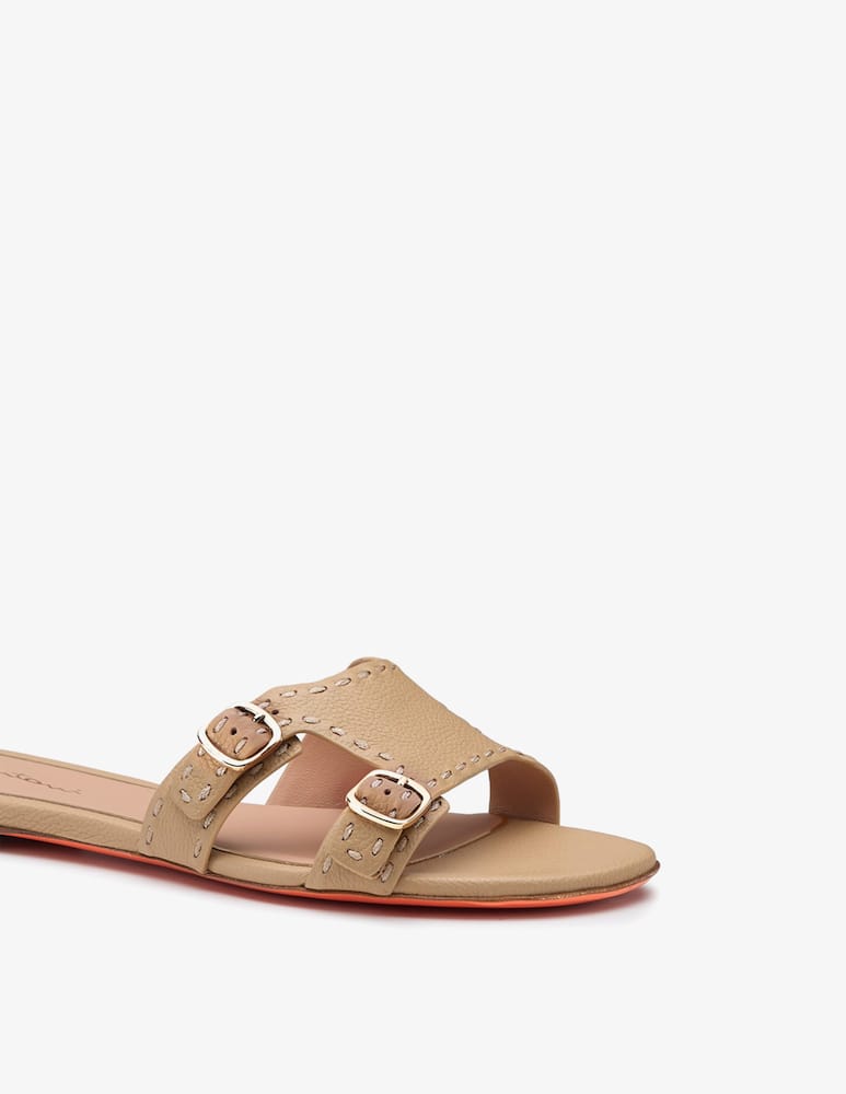 rinascente Santoni Beige leather Didi slide sandal