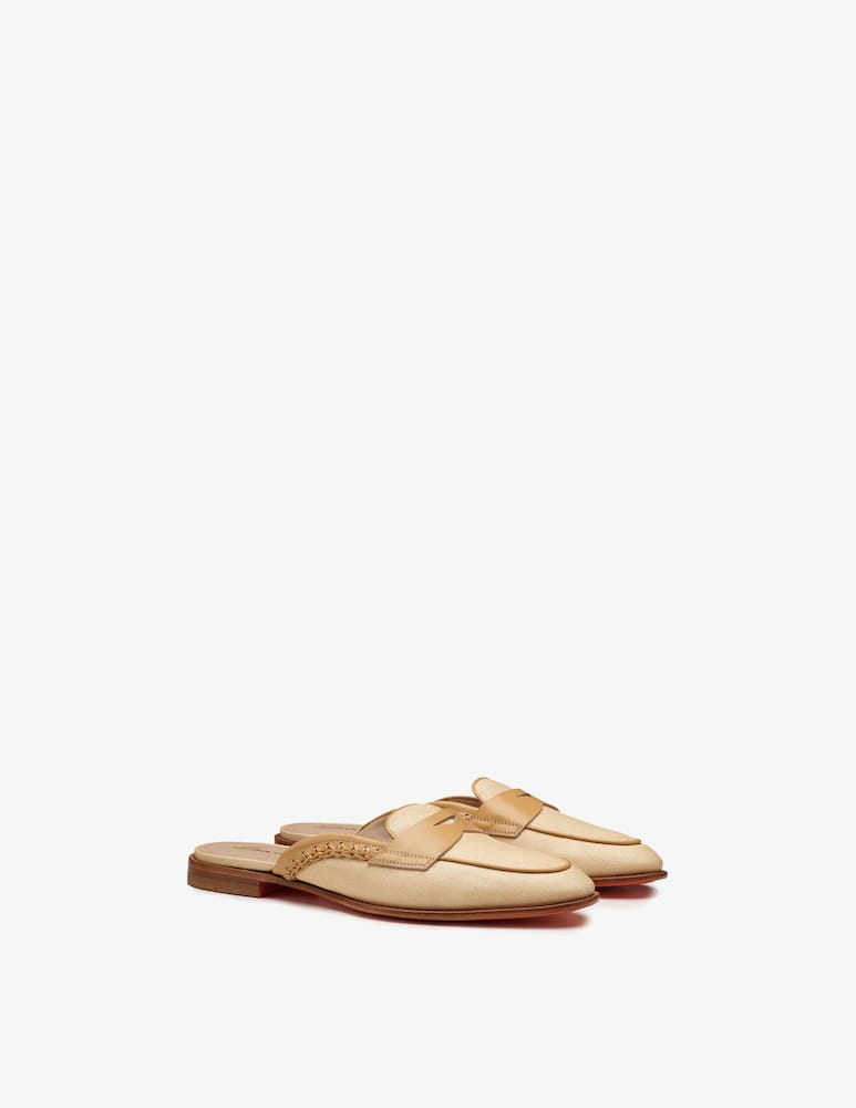 Santoni Mule in pelle e tessuto beige - immagine 2 Santoni Mule in pelle e tessuto beige - immagine 2