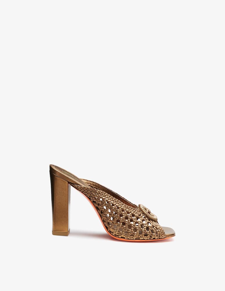 rinascente Santoni Gold woven leather high-heel sandal