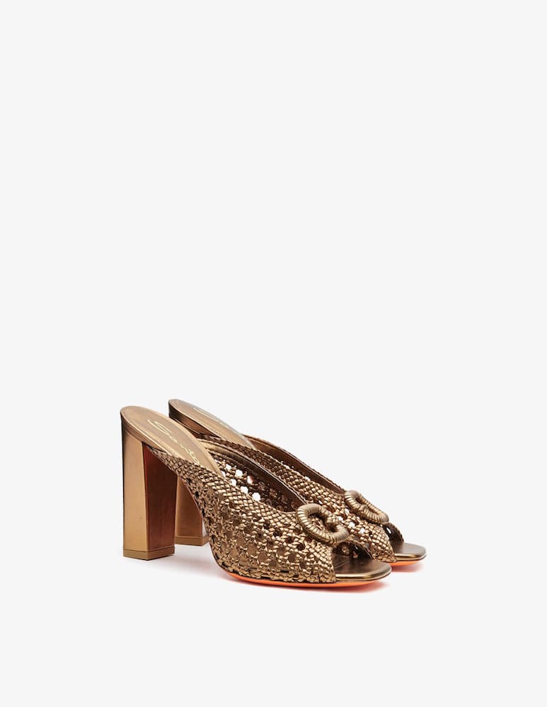 rinascente Santoni Gold woven leather high-heel sandal