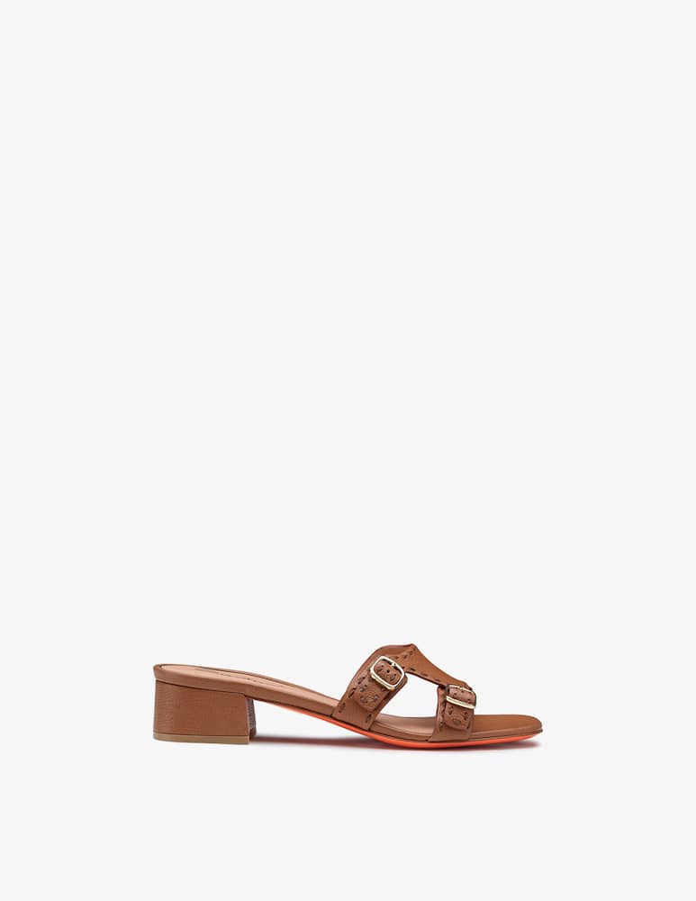 rinascente Santoni Sandalo Didi in pelle marrone con tacco basso