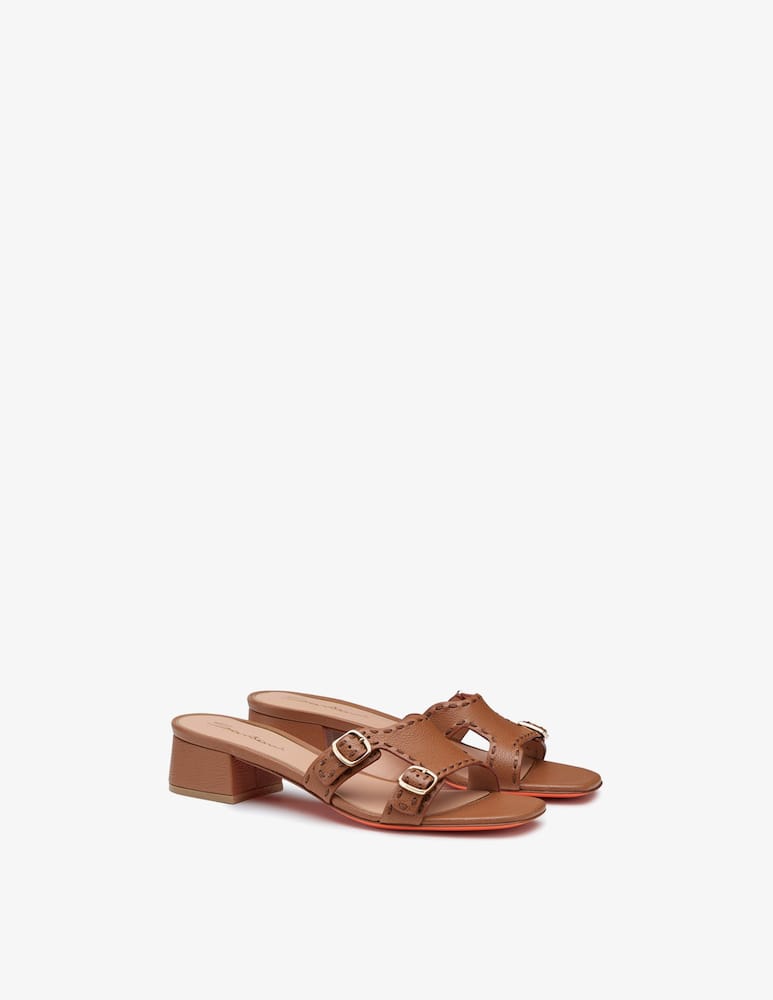 rinascente Santoni Sandalo Didi in pelle marrone con tacco basso