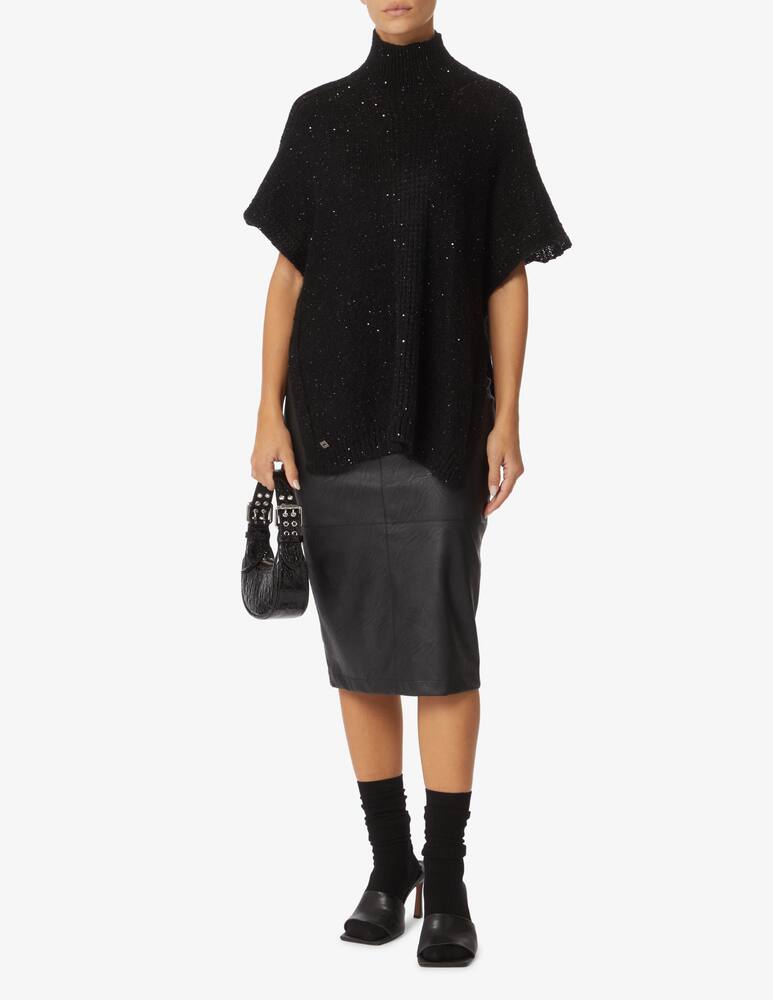 rinascente Manila Grace Poncho in maglia con paillettes - Nero