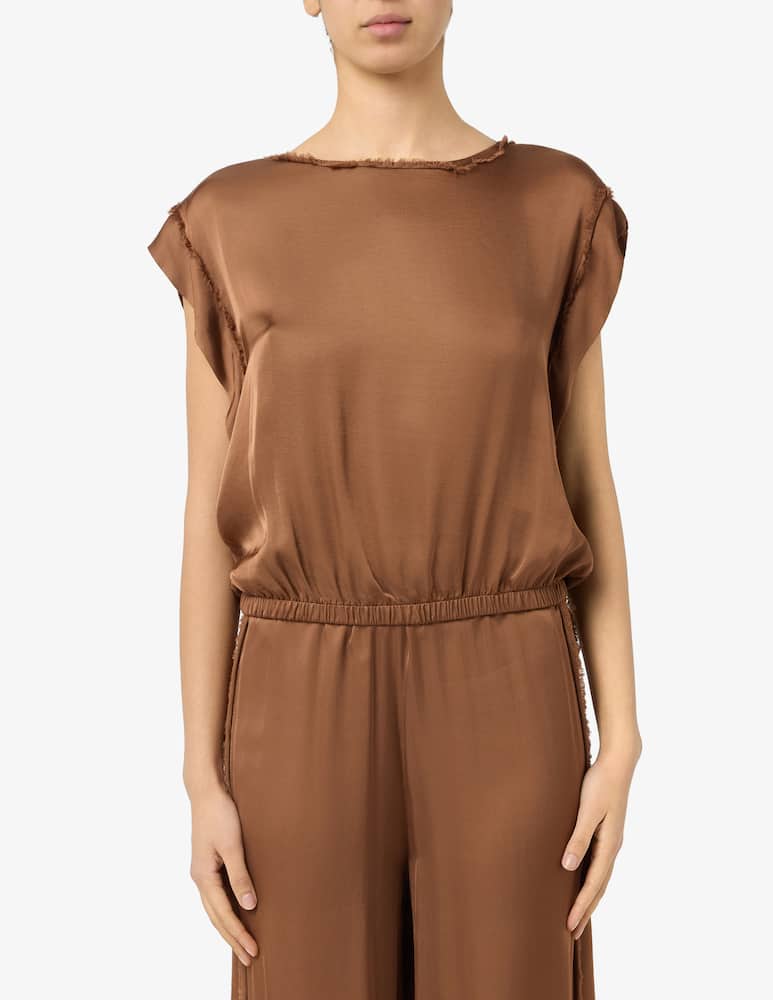 Manila Grace Blusa sfrangiata con collo a barca - immagine 1 Manila Grace Blusa sfrangiata con collo a barca - immagine 1