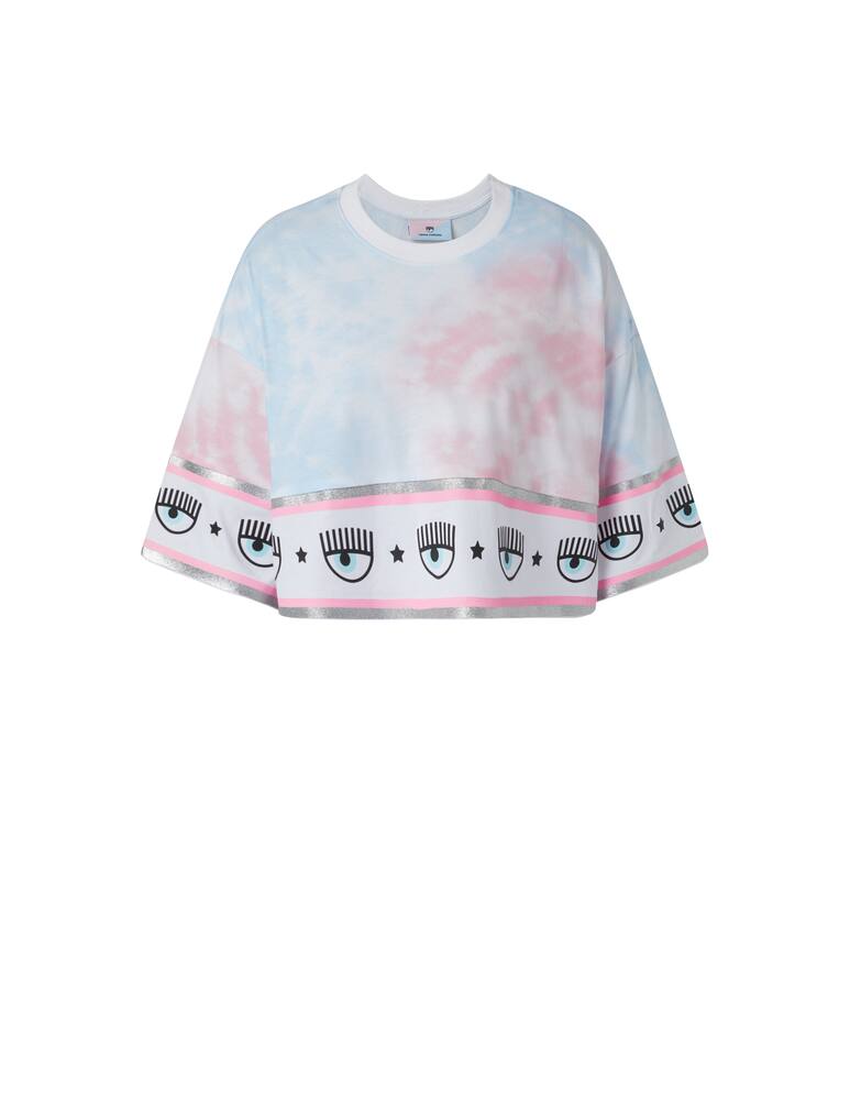 rinascente Chiara Ferragni Logo Mania cropped oversize tyedye t-shirt - white