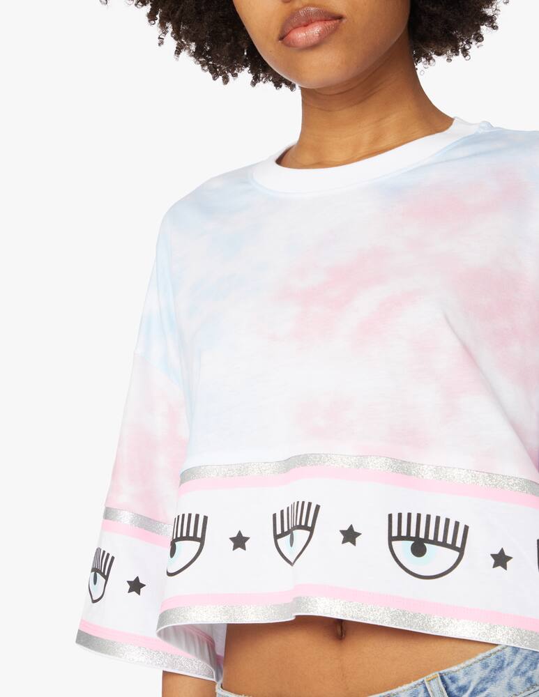 rinascente Chiara Ferragni Logo Mania cropped oversize tyedye t-shirt - white