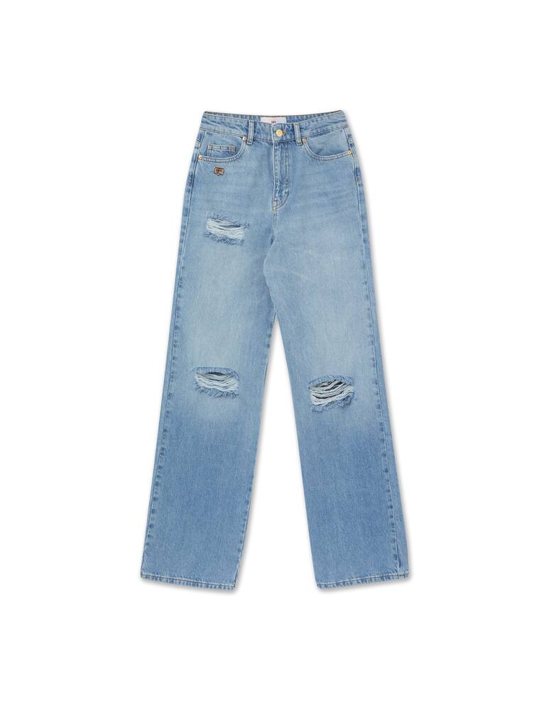 rinascente Chiara Ferragni Relaxed straight high-waisted jeans with tears - blue