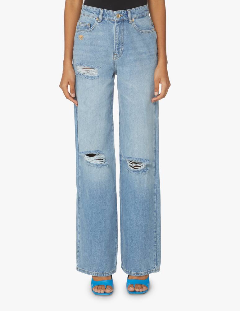 rinascente Chiara Ferragni Relaxed straight high-waisted jeans with tears - blue