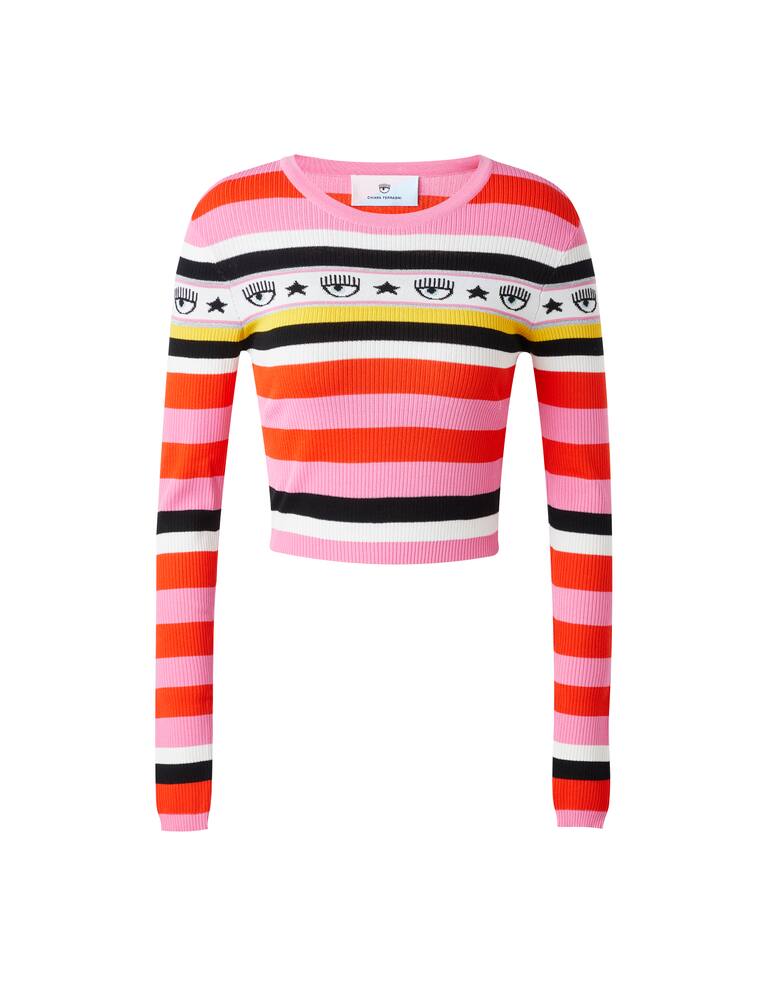 Chiara Ferragni Crewneck cropped long sleeved top with stripes - multi - picture 5 Chiara Ferragni Crewneck cropped long sleeved top with stripes - multi - picture 5