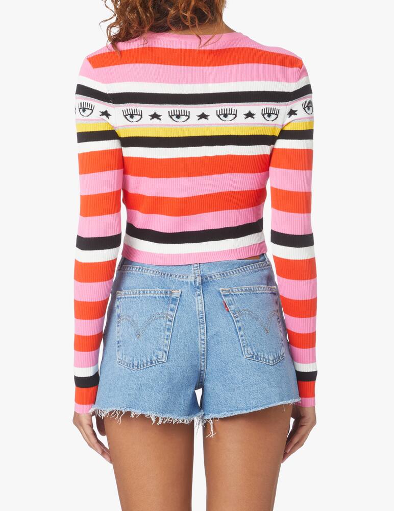 Chiara Ferragni Crewneck cropped long sleeved top with stripes - multi - picture 3 Chiara Ferragni Crewneck cropped long sleeved top with stripes - multi - picture 3