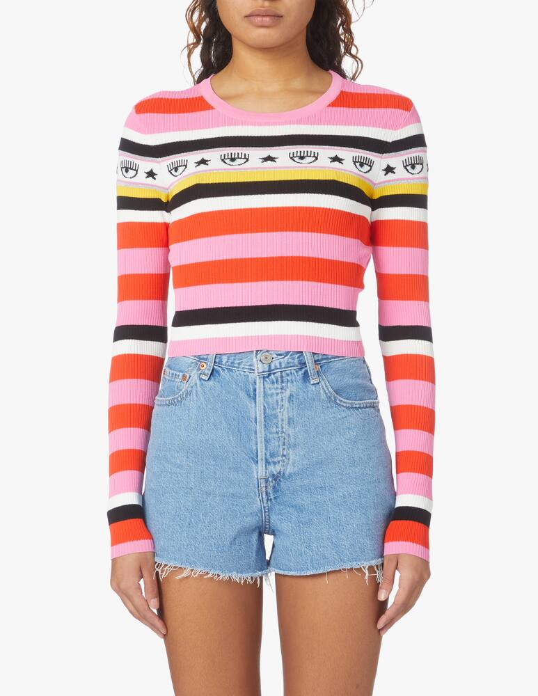 Chiara Ferragni Crewneck cropped long sleeved top with stripes - multi - picture 1 Chiara Ferragni Crewneck cropped long sleeved top with stripes - multi - picture 1