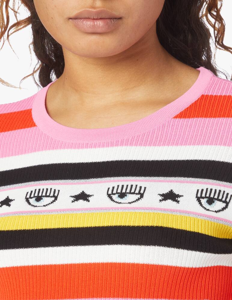 Chiara Ferragni Crewneck cropped long sleeved top with stripes - multi - picture 4 Chiara Ferragni Crewneck cropped long sleeved top with stripes - multi - picture 4