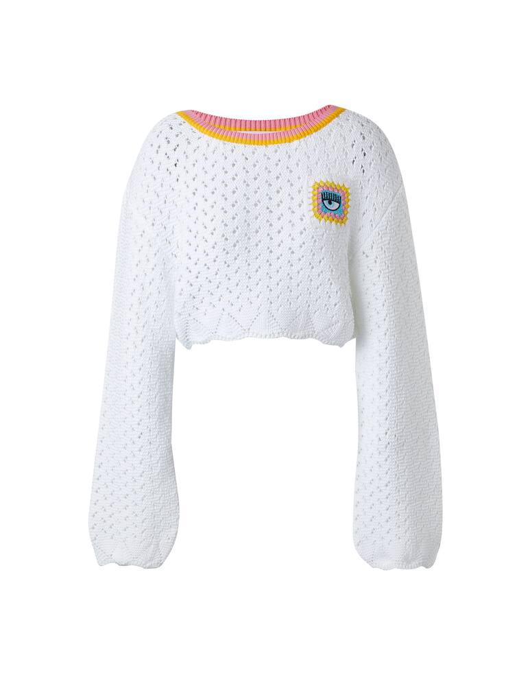 rinascente Chiara Ferragni Crochet crop long sleeved top with pocket - white