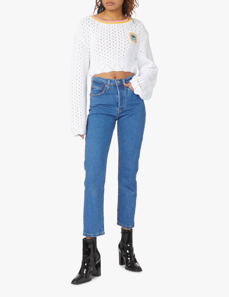 rinascente Chiara Ferragni Crochet crop long sleeved top with pocket - white