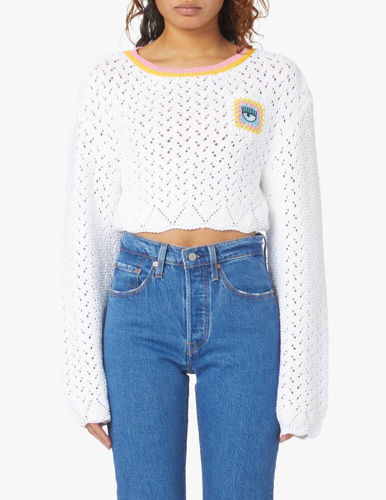 rinascente Chiara Ferragni Crochet crop long sleeved top with pocket - white