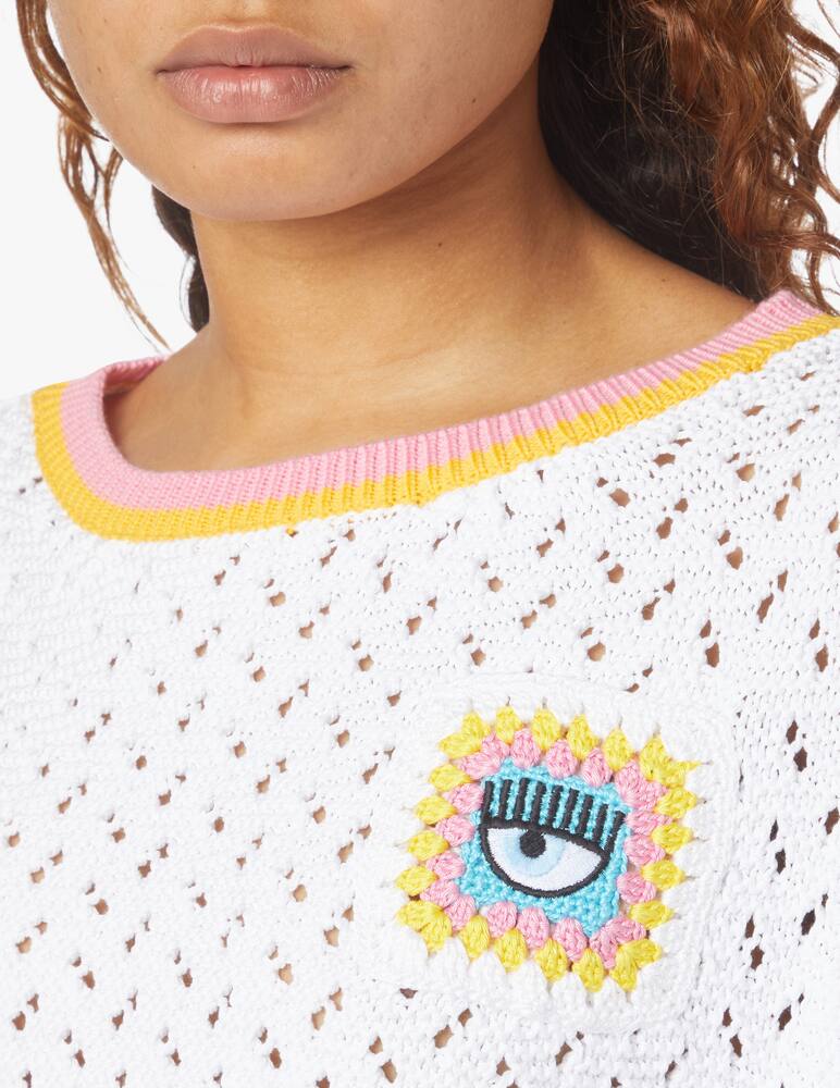 rinascente Chiara Ferragni Crochet crop long sleeved top with pocket - white