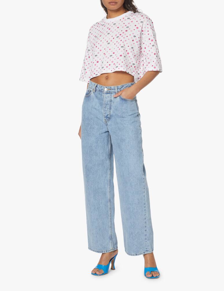 rinascente Chiara Ferragni T-shirt cropped with stars and rainbow - white