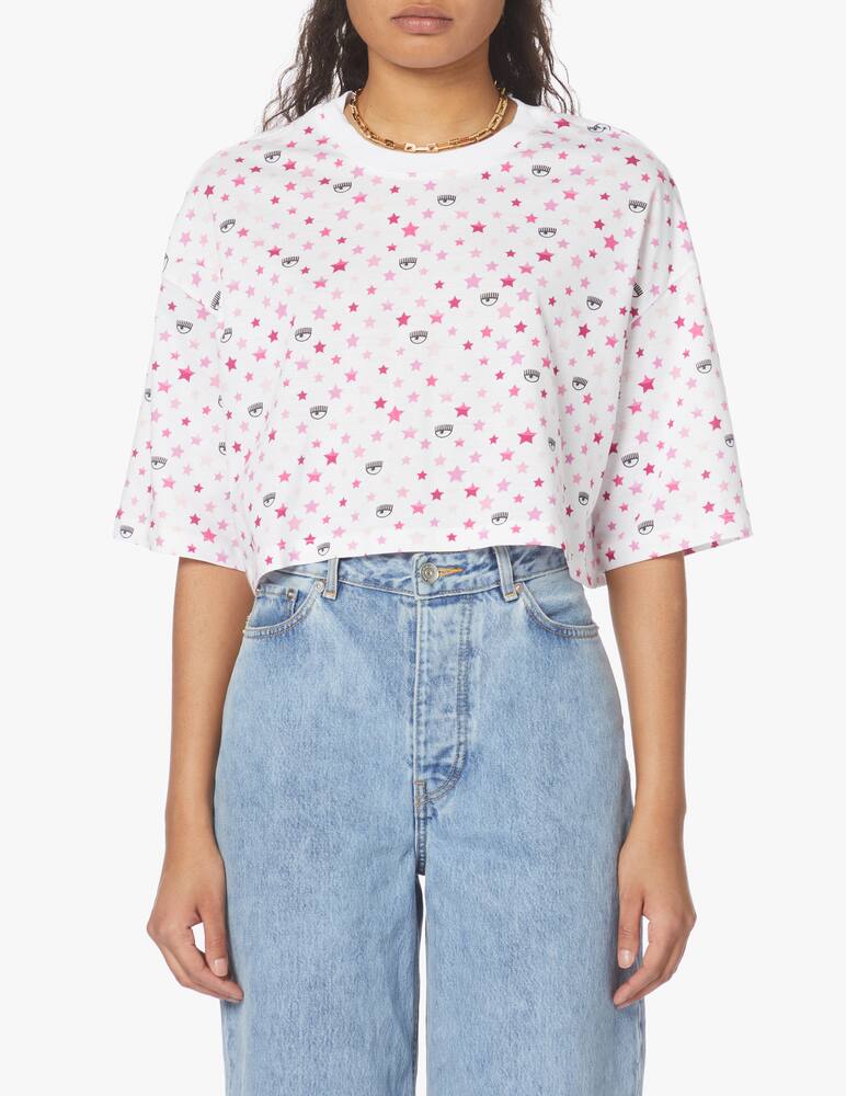 Chiara Ferragni T-shirt crop con stelle e arcobaleno - bianco - immagine 1 Chiara Ferragni T-shirt crop con stelle e arcobaleno - bianco - immagine 1