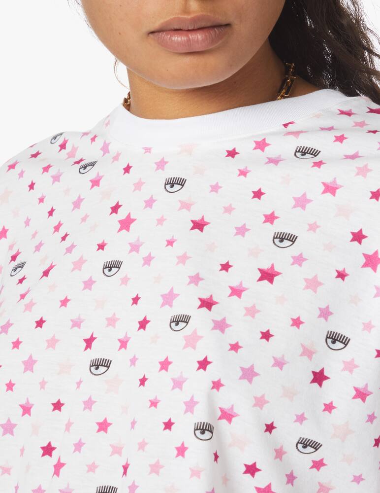 rinascente Chiara Ferragni T-shirt cropped with stars and rainbow - white