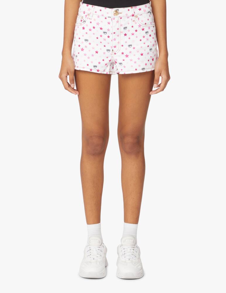 rinascente Chiara Ferragni Short di jeans con stelle e arcobaleno - bianco