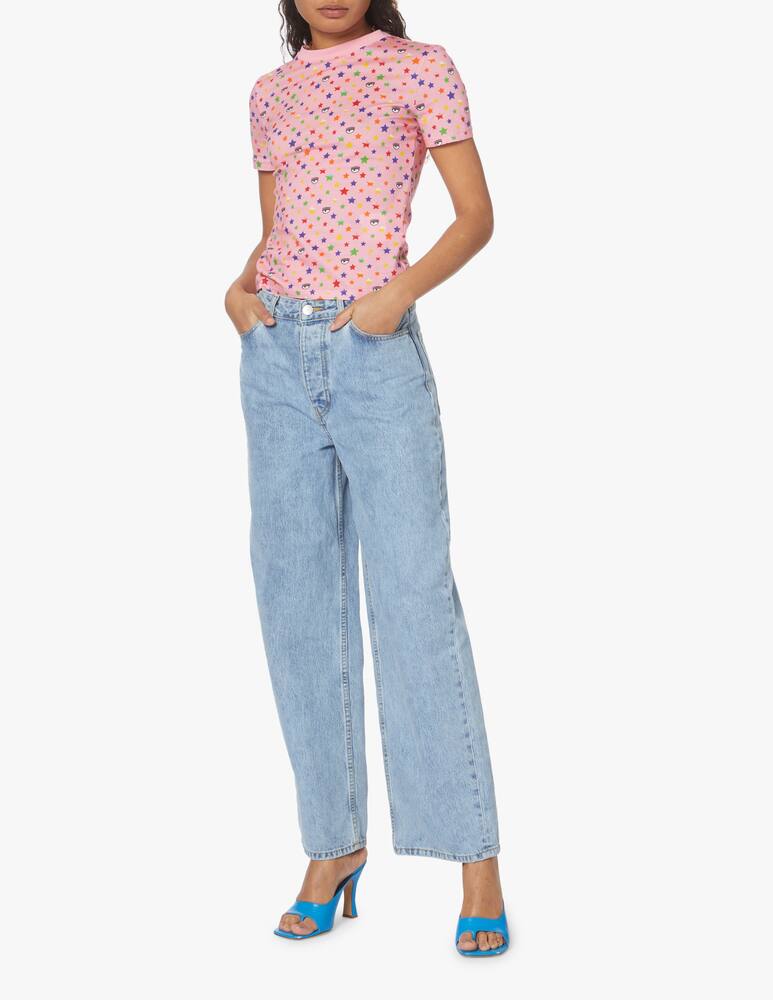 rinascente Chiara Ferragni Cotton t-shirt with stars and rainbow - pink