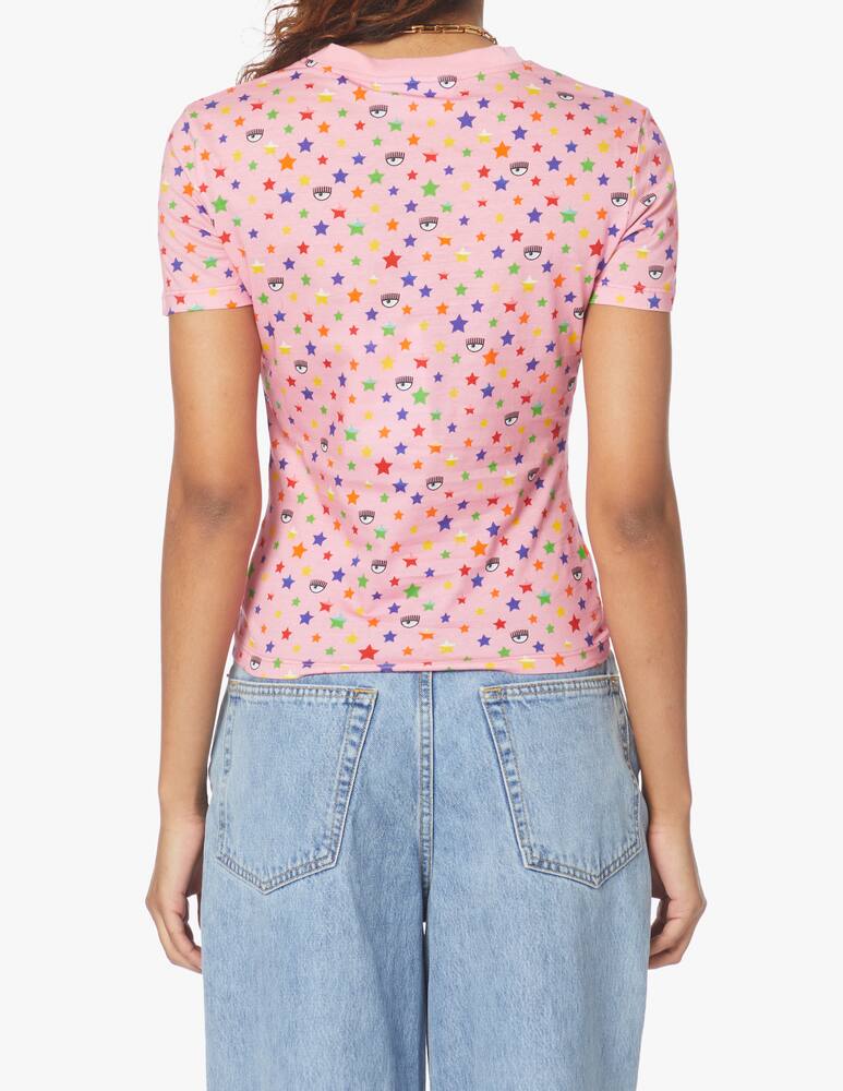 rinascente Chiara Ferragni Cotton t-shirt with stars and rainbow - pink