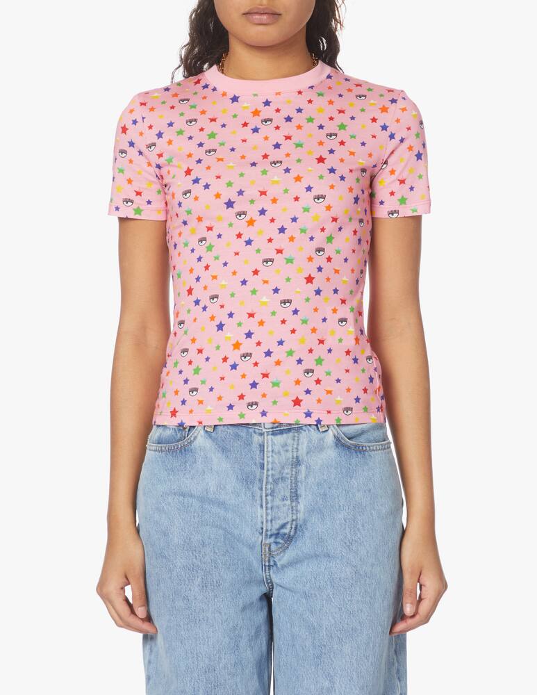 rinascente Chiara Ferragni Cotton t-shirt with stars and rainbow - pink