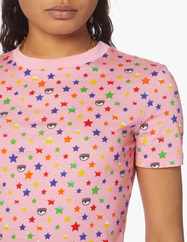 rinascente Chiara Ferragni Cotton t-shirt with stars and rainbow - pink