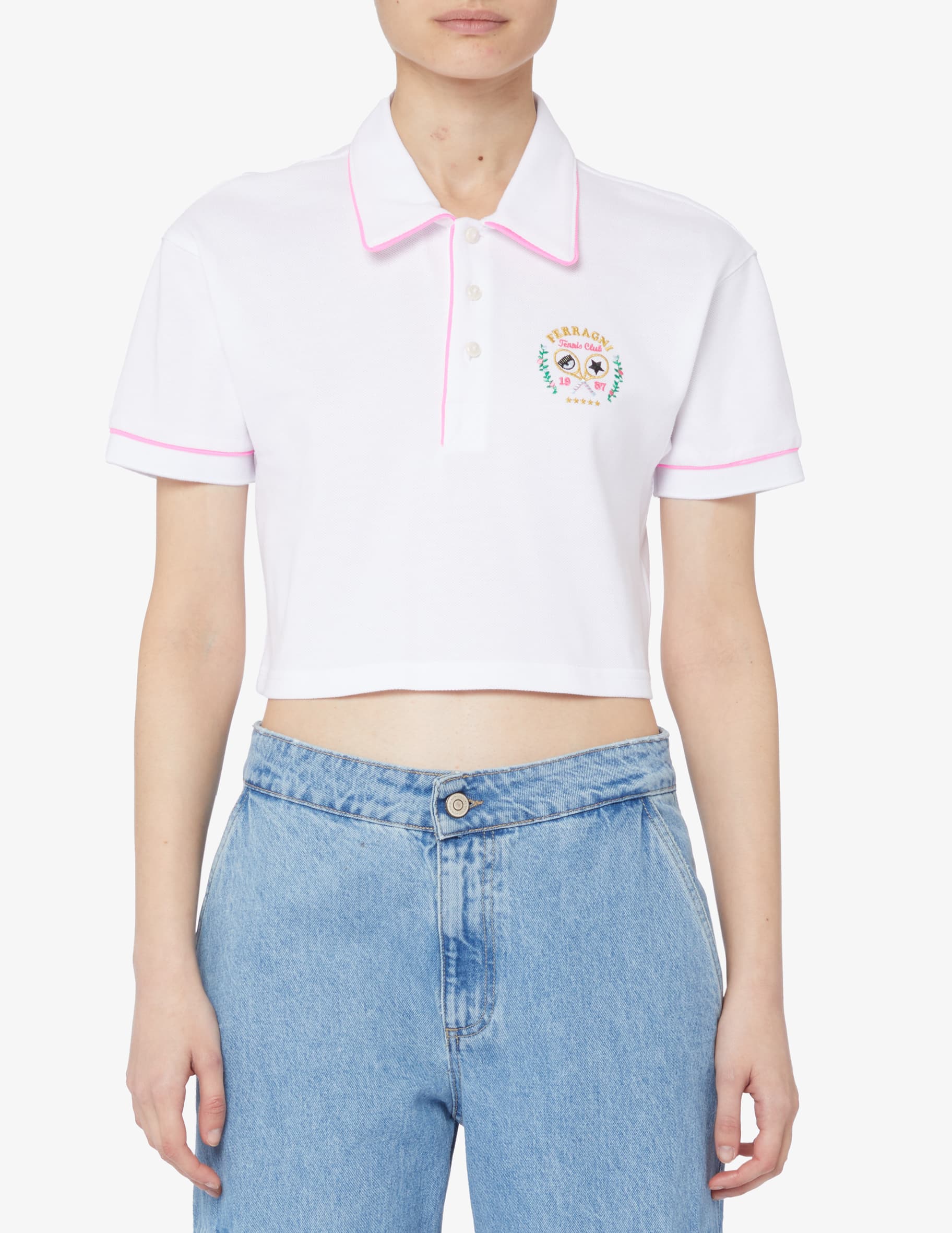 Shop Chiara Ferragni Cotton cropped polo shirt on Rinascente