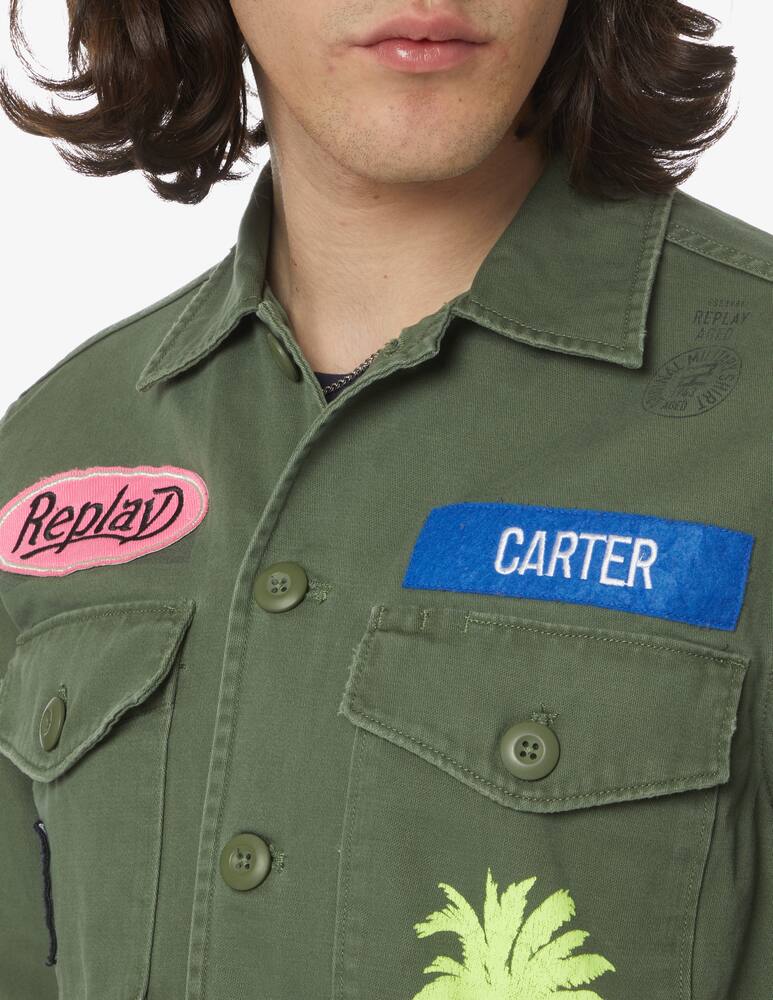 rinascente Replay Giacca overshirt in cotone satinato - verde
