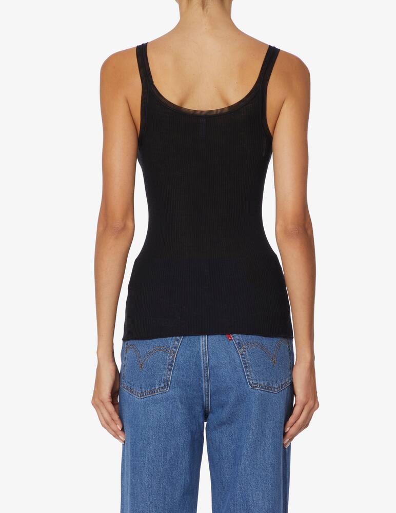 rinascente Lisanza Top in costina dettagli in tulle - Nero