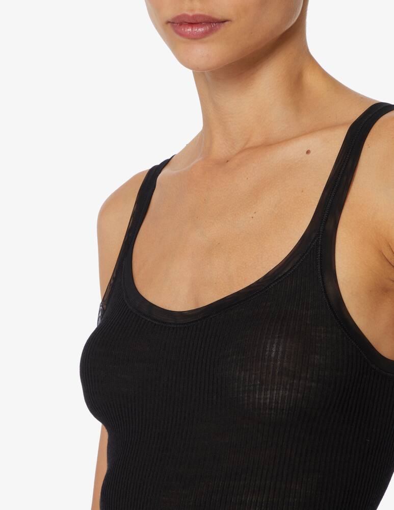 rinascente Lisanza Top in costina dettagli in tulle - Nero