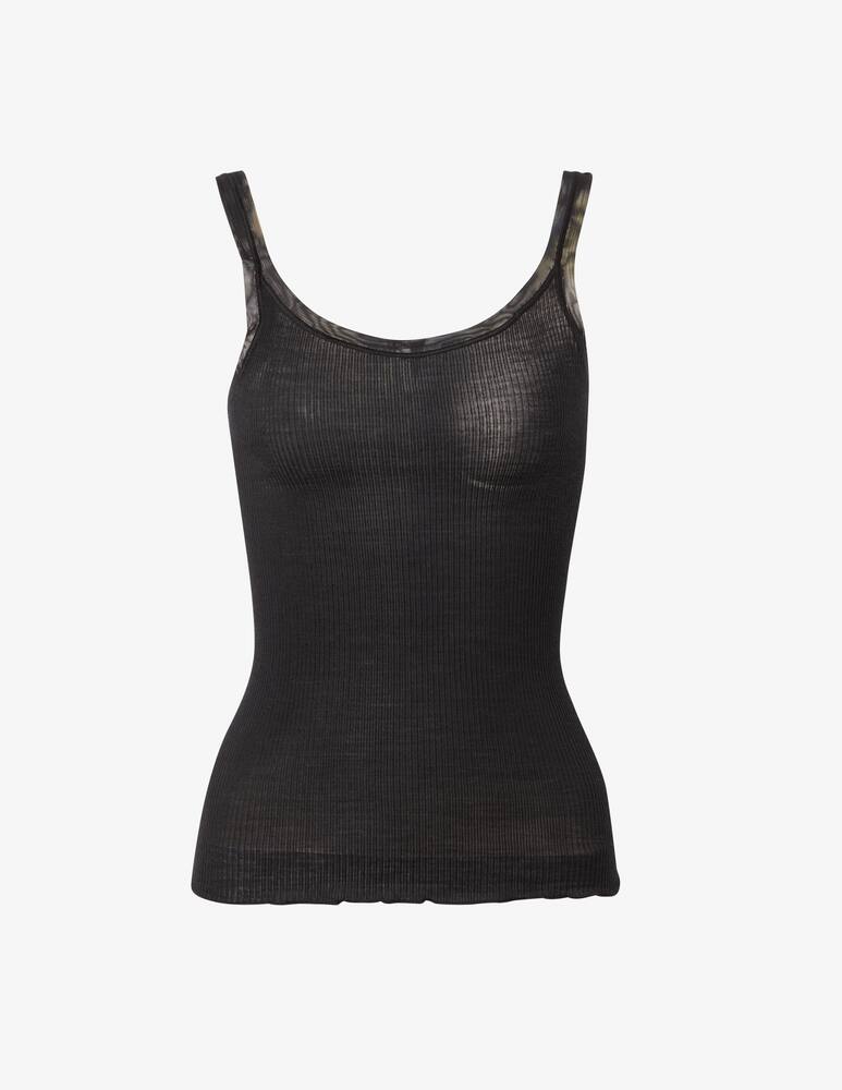 rinascente Lisanza Top in costina dettagli in tulle - Nero