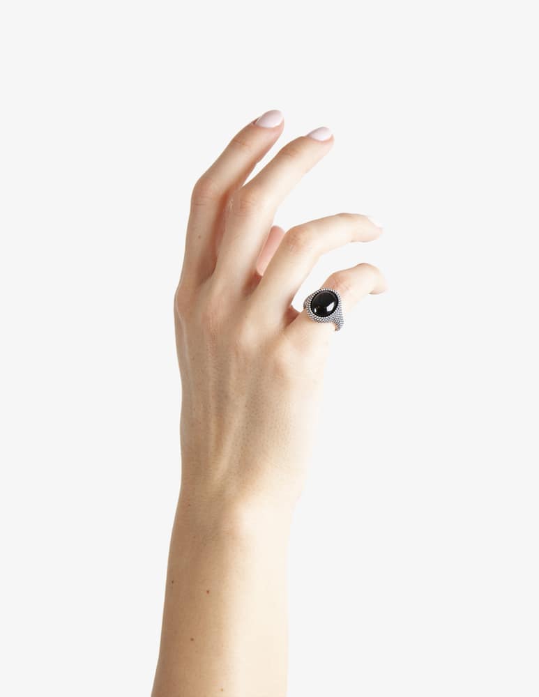 rinascente NOVE25 Dotted oval onyx signet ring