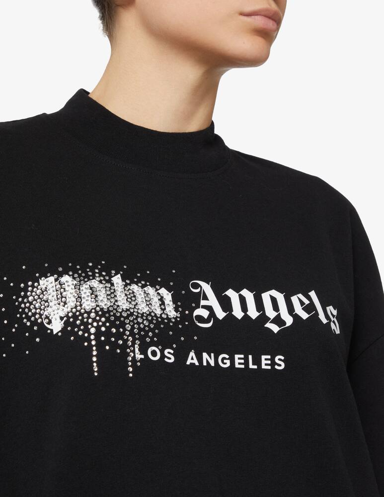 rinascente Palm Angels T-shirt con logo effetto vernice e strass - Nero