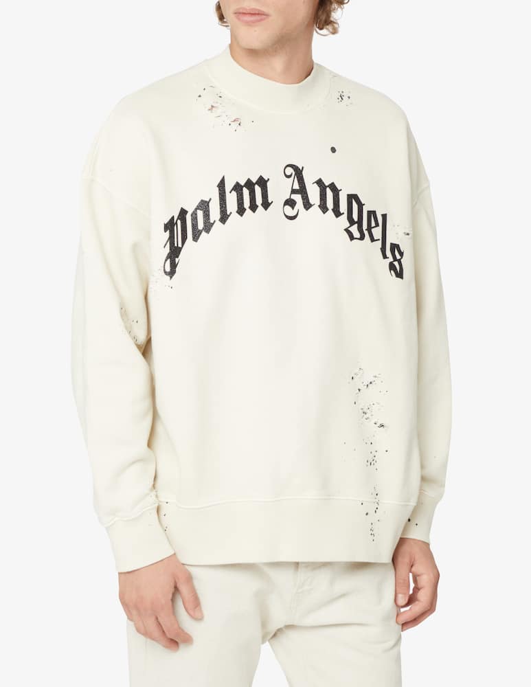 Palm Angels Gd glittered logo crewneck - White - picture 1 Palm Angels Gd glittered logo crewneck - White - picture 1