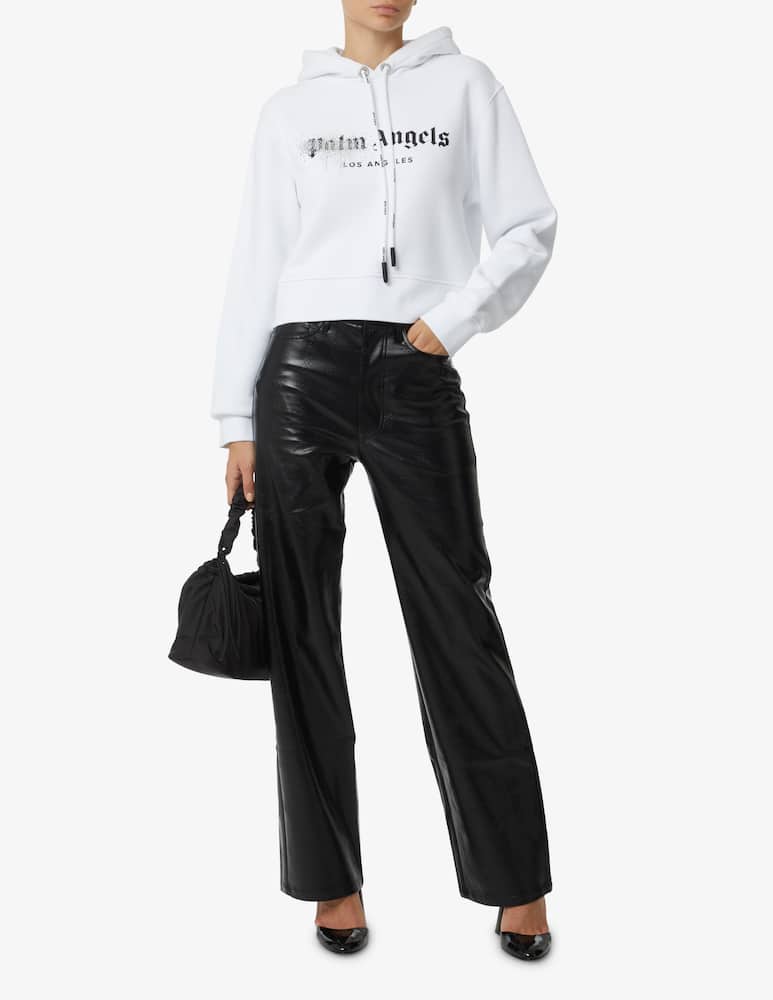 rinascente Palm Angels Felpa con cappuccio vernice e strass - Bianco