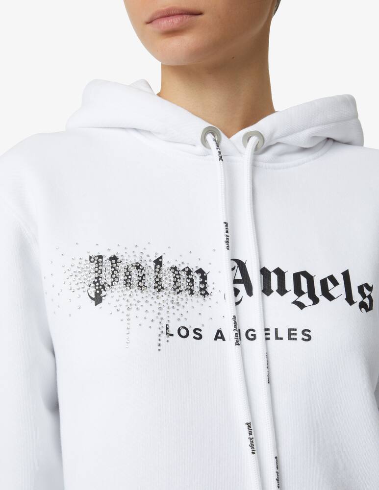 rinascente Palm Angels Felpa con cappuccio vernice e strass - Bianco