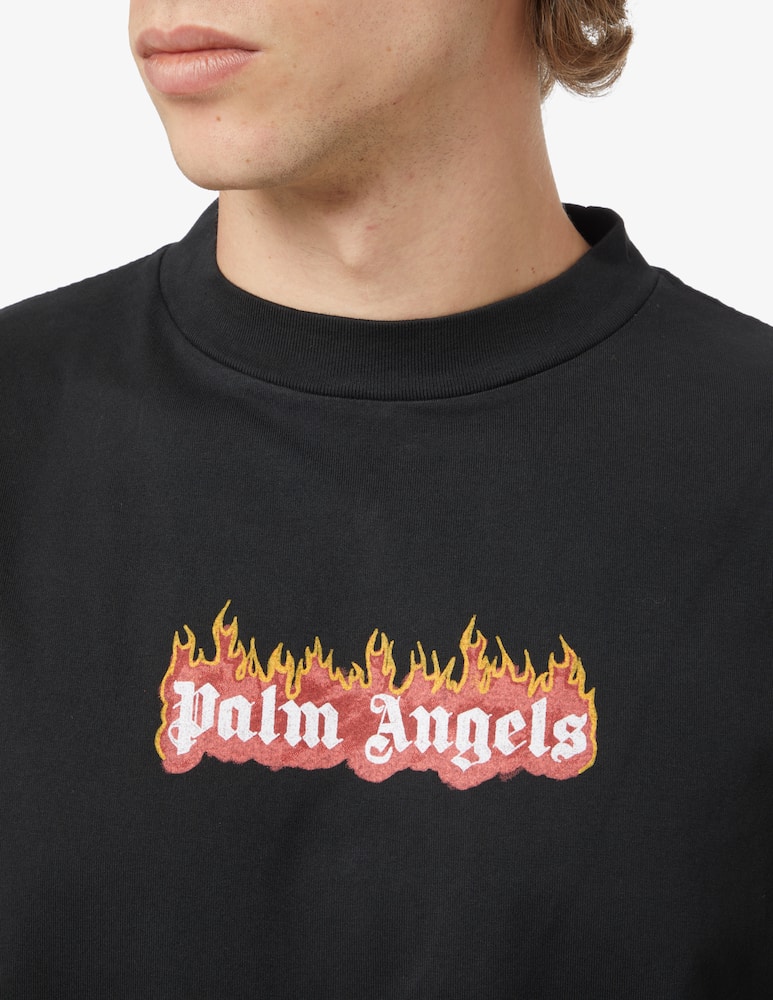 rinascente Palm Angels Burning logo t-shirt mc - Black
