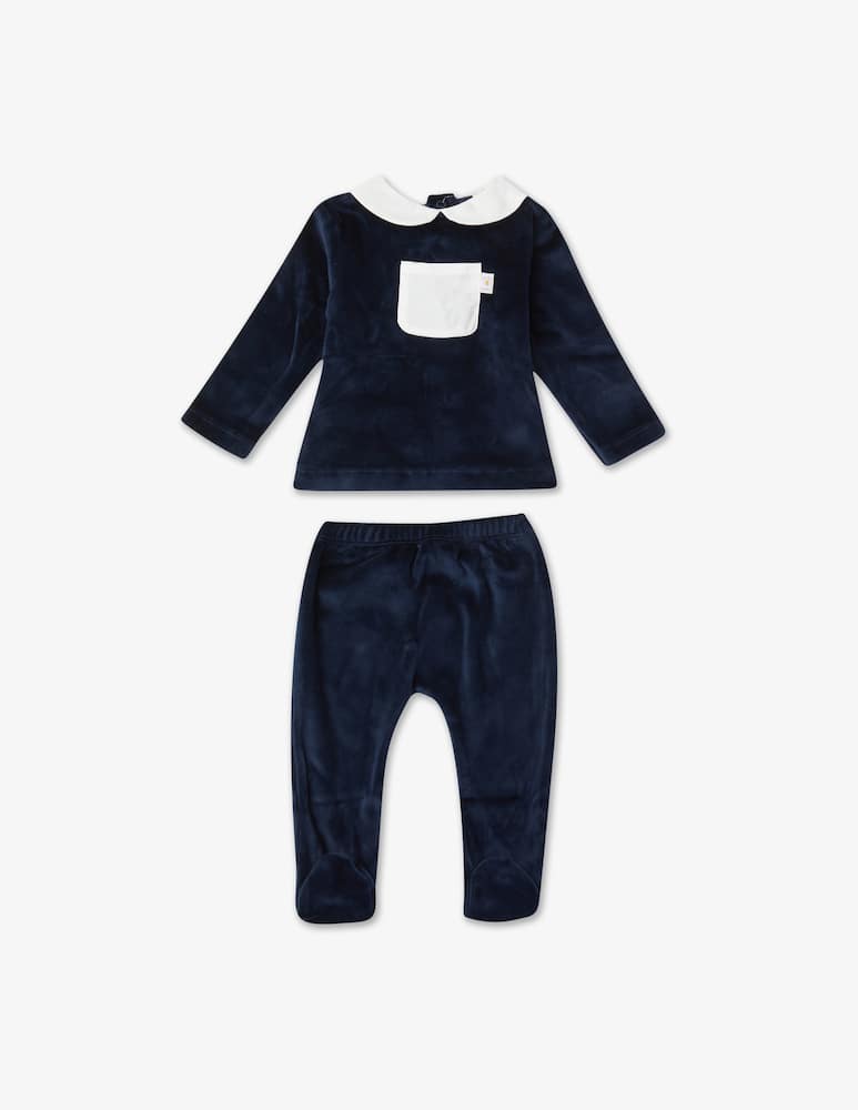 rinascente Filobio Suit in organic cotton chenille with collar and pocket - Blue