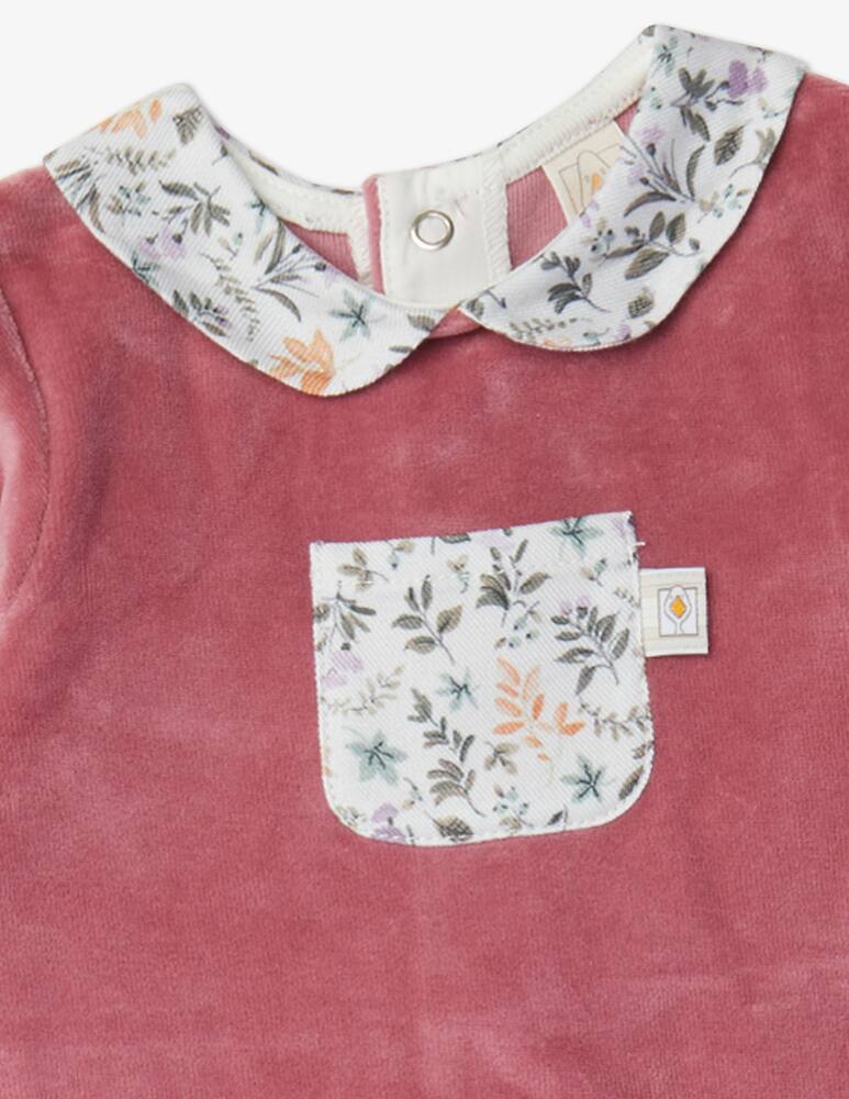 Filobio Organic cotton chenille onesie with collar and pocket - Pink - picture 2 Filobio Organic cotton chenille onesie with collar and pocket - Pink - picture 2