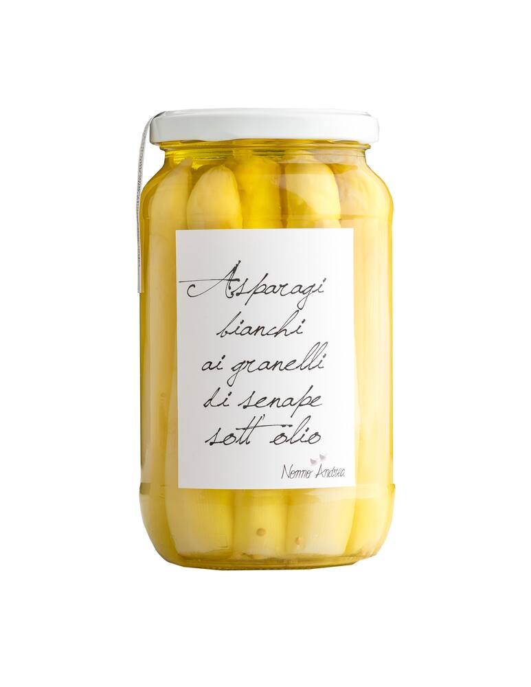 rinascente Nonno Andrea Asparagi bianchi ai granelli di senape sott'olio bio
