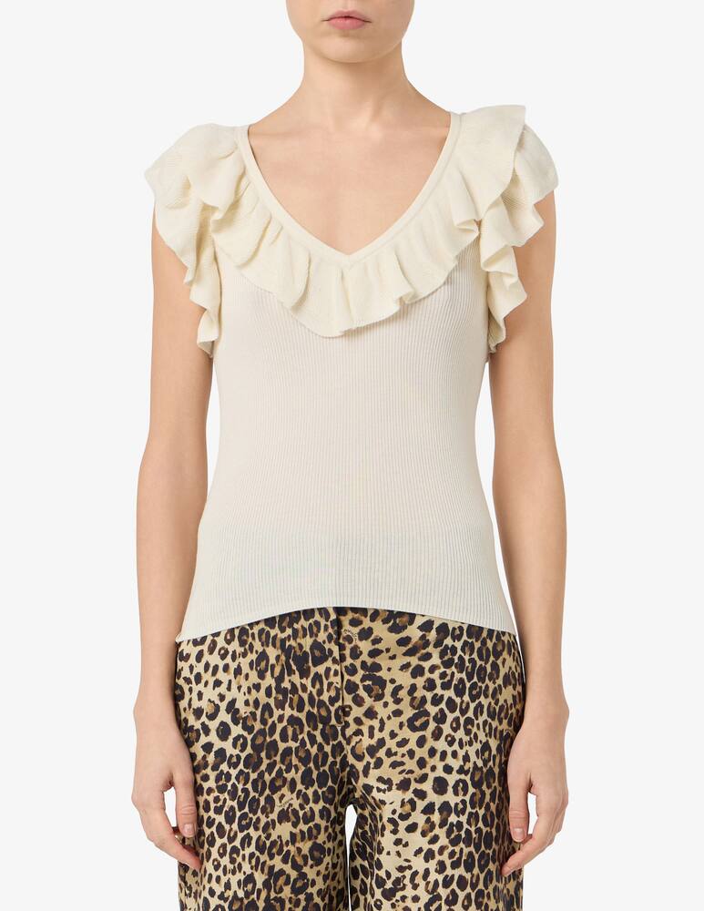 Marella Ruffled fine rib-knit top MLSMATASSA - picture 1 Marella Ruffled fine rib-knit top MLSMATASSA - picture 1