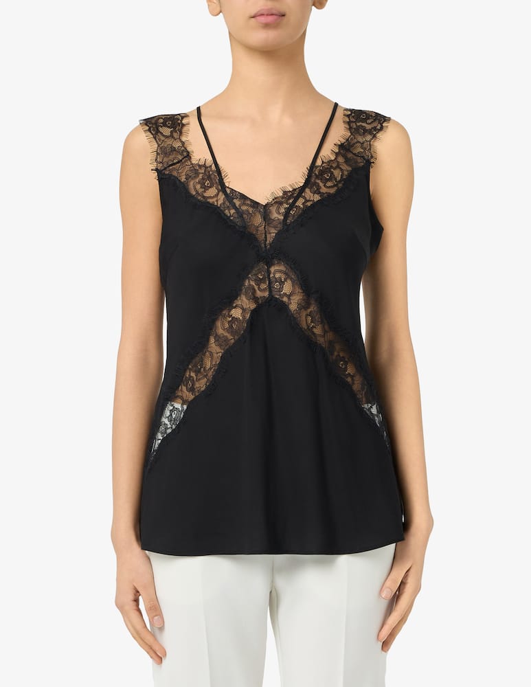 Pinko Lydia lace trim twill top - picture 1 Pinko Lydia lace trim twill top - picture 1