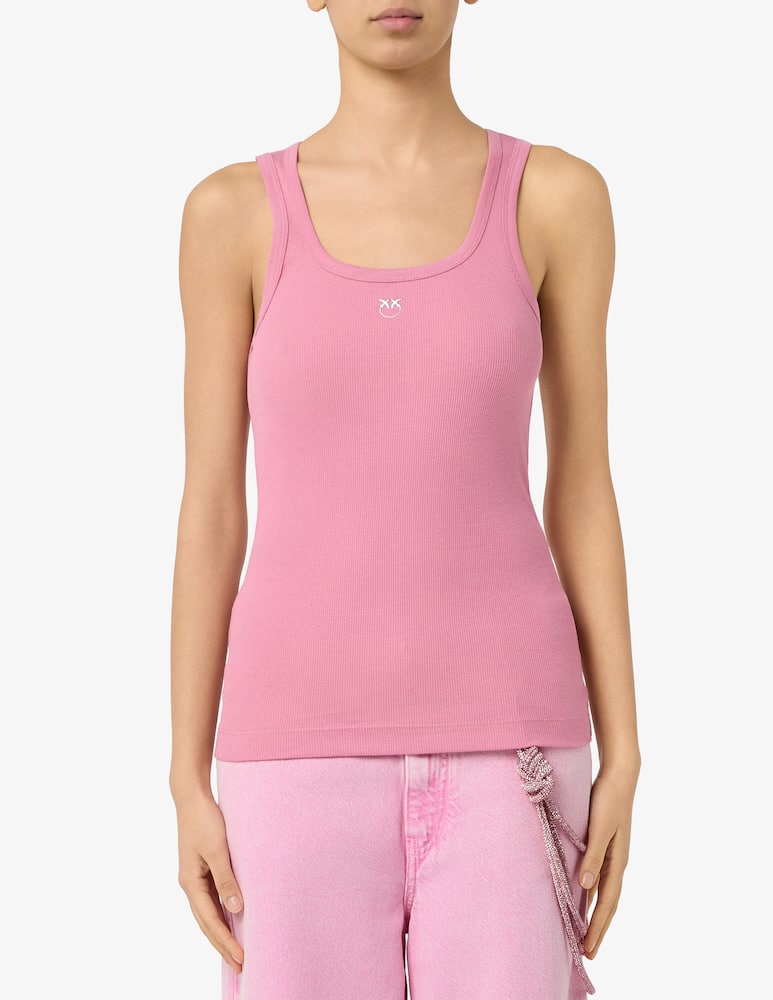 Pinko Canottiera in costina cotone logo - immagine 1 Pinko Canottiera in costina cotone logo - immagine 1