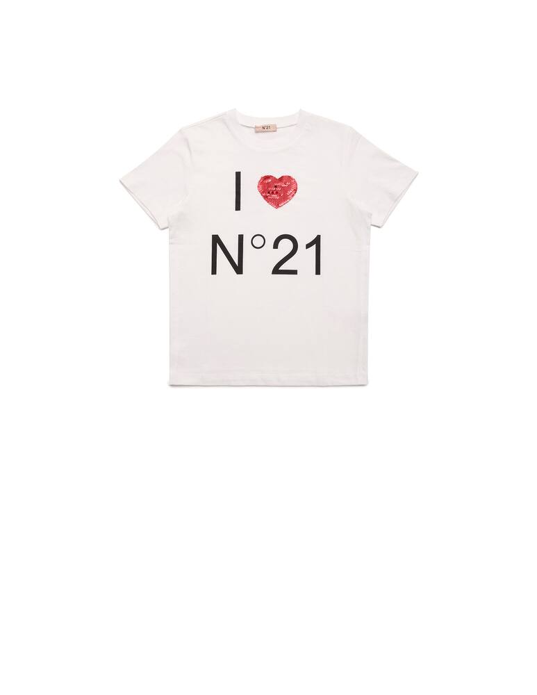 rinascente N°21 Cotton t-shirt with logo and sequins heart