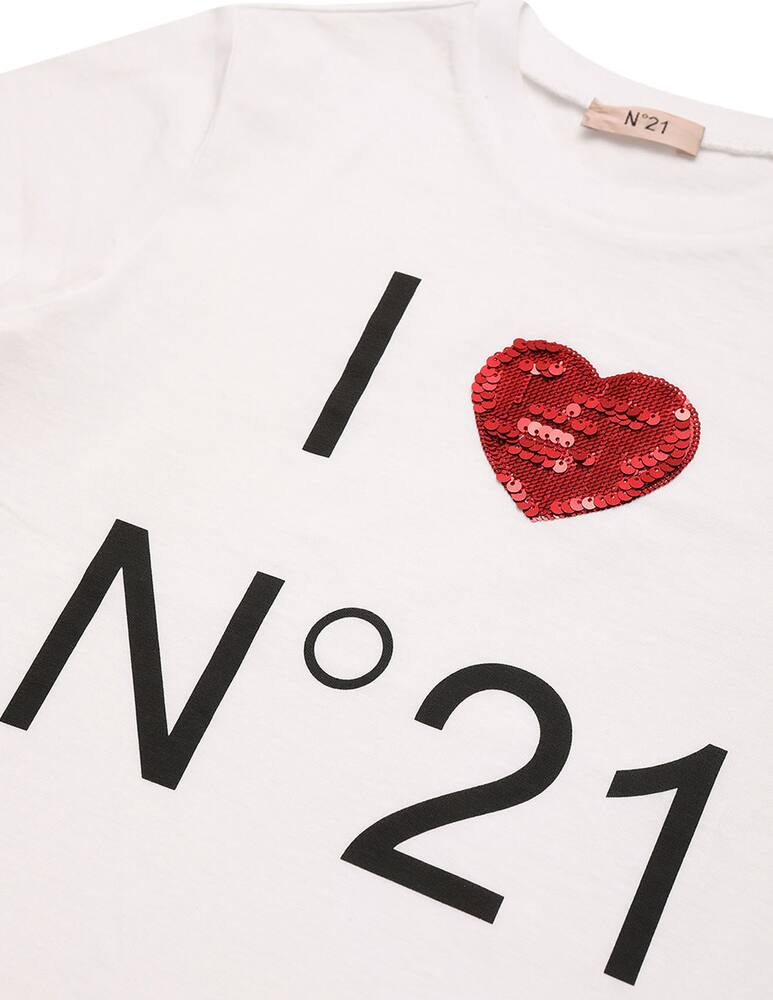 rinascente N°21 Cotton t-shirt with logo and sequins heart