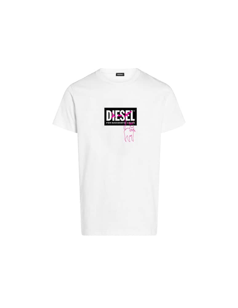 rinascente Diesel Cotton t-shirt with logo and embroidered cat