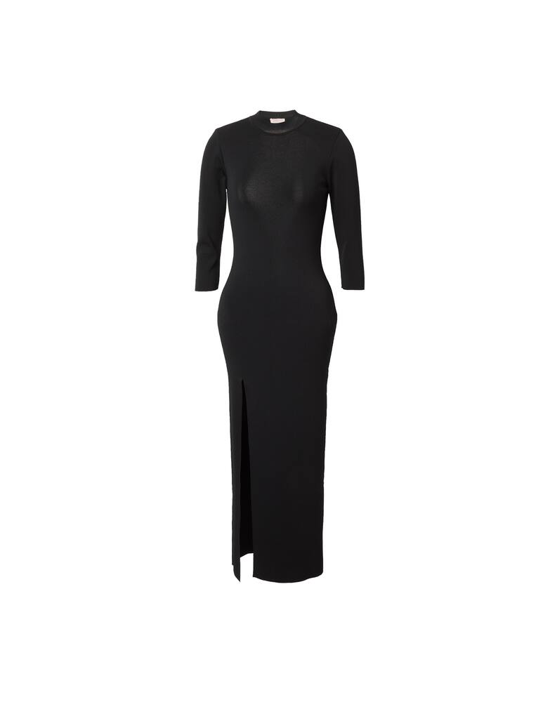 rinascente DROMe Vestito midi a girocollo e manica a 3/4 con lungo spacco - Nero